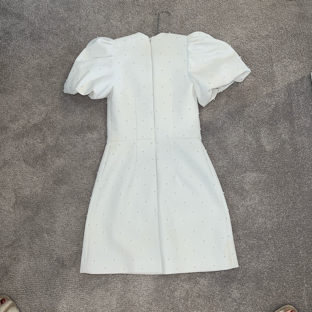 Rebecca Vallance White bow Mini Dress Puff Sleeves pearls bride size 2, 4 stains - Picture 16 of 16